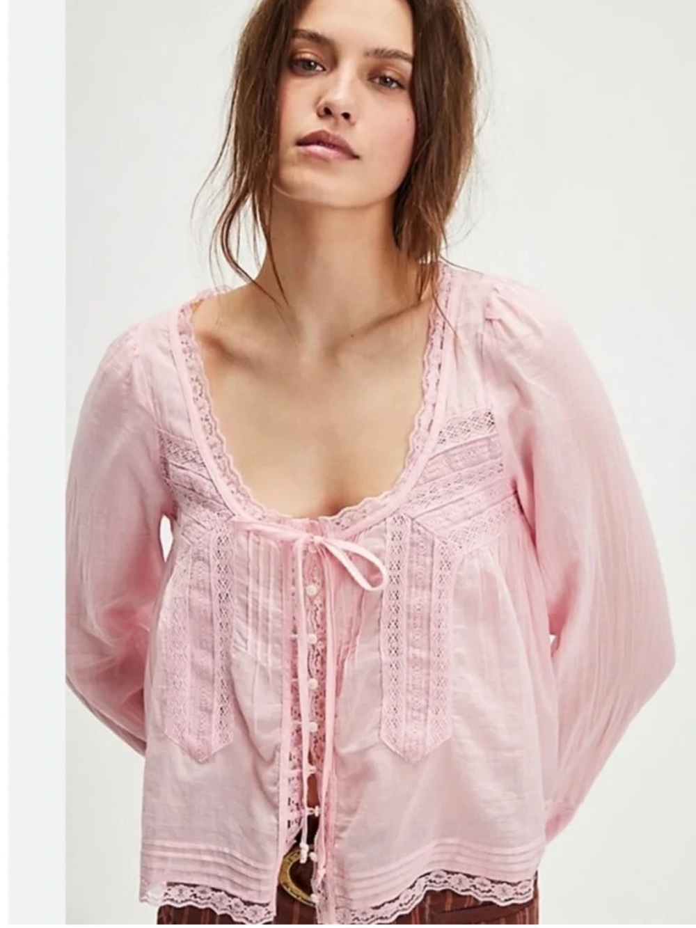 Free People Forevermore Long Sleeve Top In Pink Lemon NWT Size M